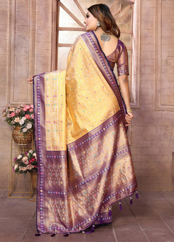 Golden Banarasi Silk Saree With Blouse Piece