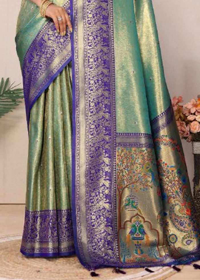 Sea Green Banarasi Silk Saree With Blouse Piece