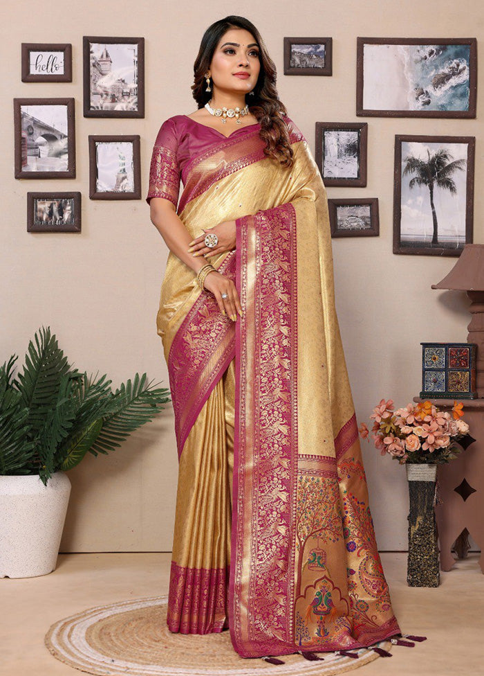 Cream Banarasi Silk Saree With Blouse Piece