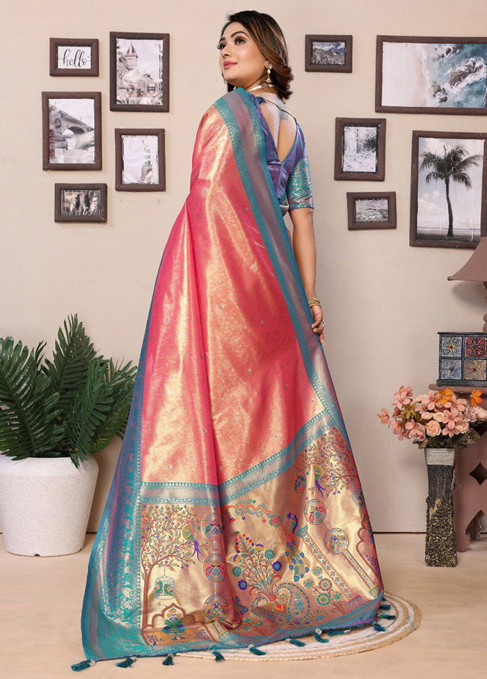 Dark Peach Banarasi Silk Saree With Blouse Piece