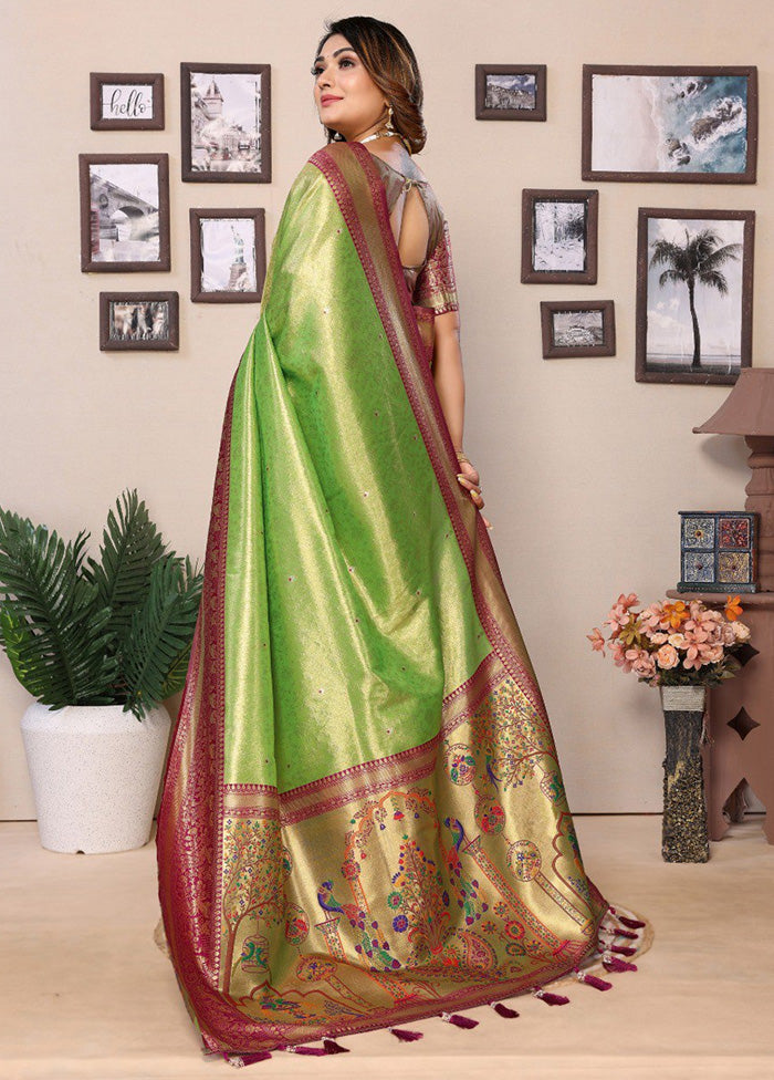 Light Green Banarasi Silk Saree With Blouse Piece