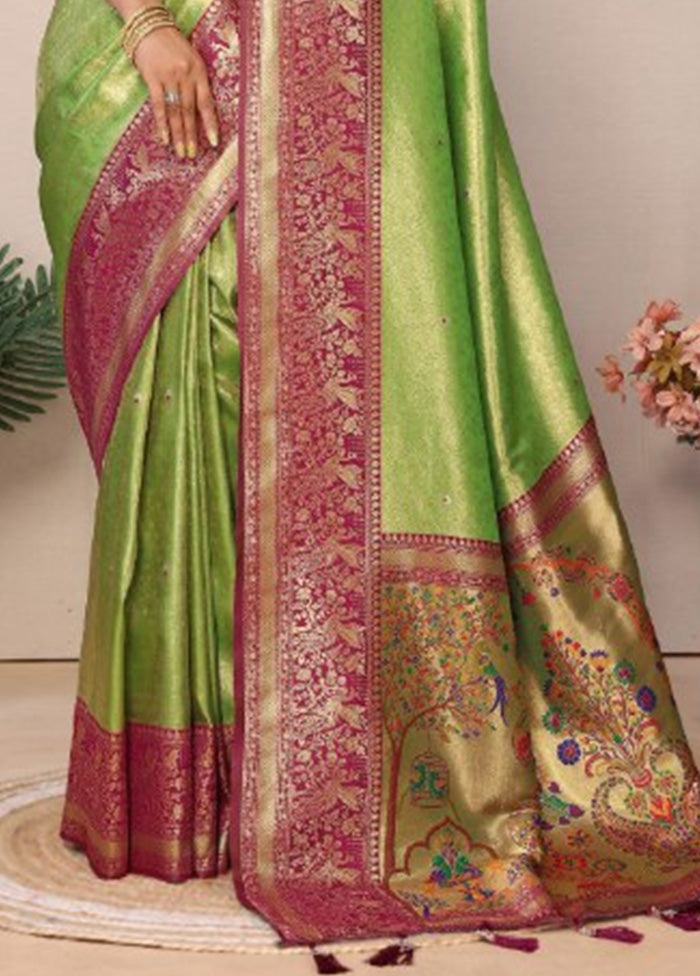 Light Green Banarasi Silk Saree With Blouse Piece