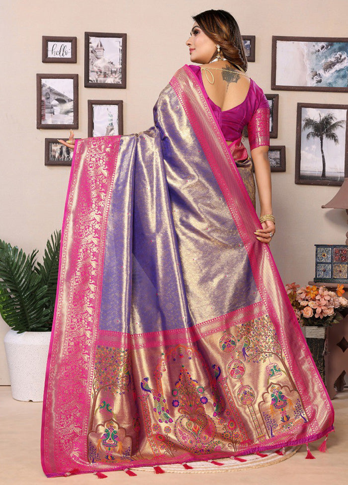 Purple Banarasi Silk Saree With Blouse Piece