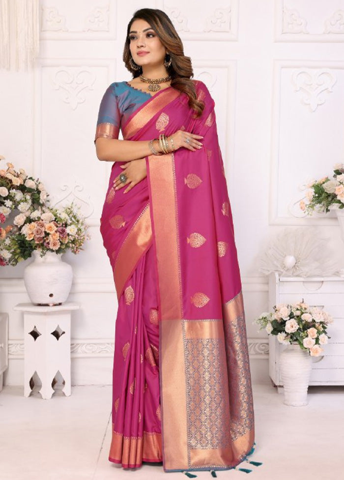 Pink Spun Silk Saree With Blouse Piece