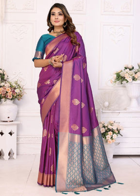 Purple Spun Silk Saree With Blouse Piece