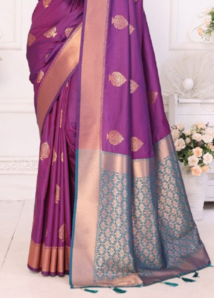 Purple Spun Silk Saree With Blouse Piece