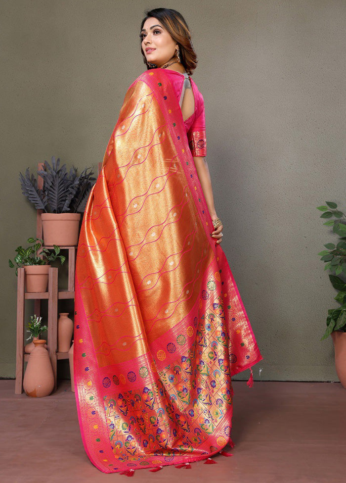 Golden Banarasi Silk Saree With Blouse Piece