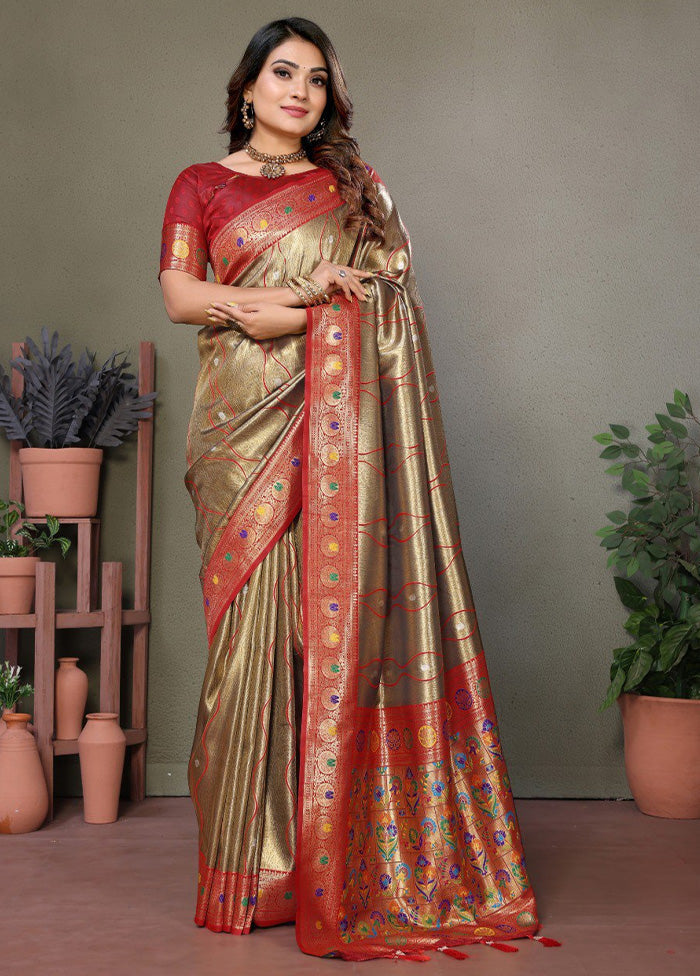 Olive Green Banarasi Silk Saree With Blouse Piece