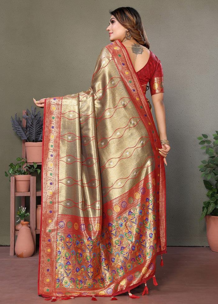 Olive Green Banarasi Silk Saree With Blouse Piece