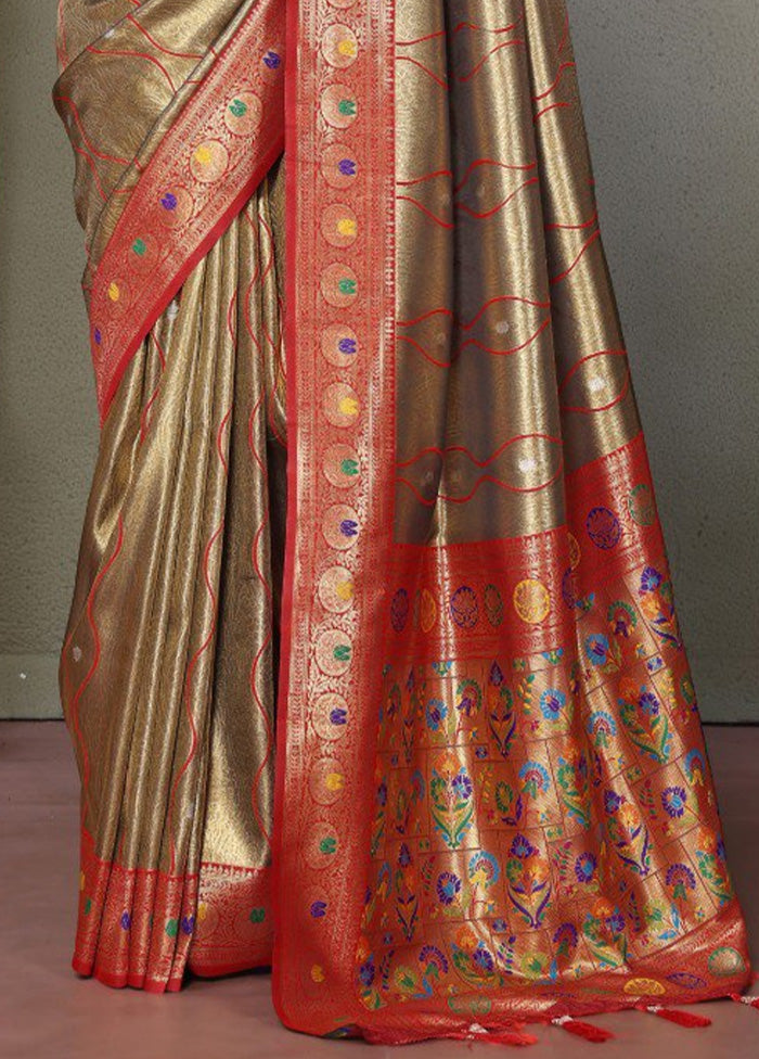 Olive Green Banarasi Silk Saree With Blouse Piece