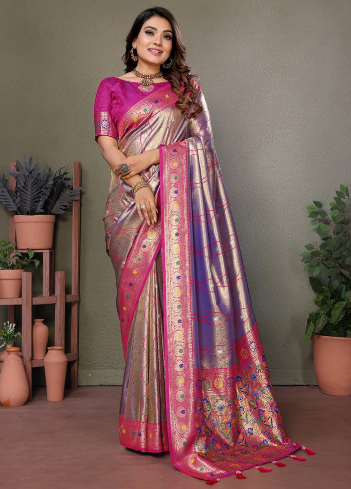 Purple Banarasi Silk Saree With Blouse Piece