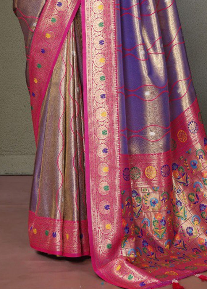 Purple Banarasi Silk Saree With Blouse Piece