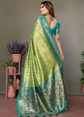 Green Banarasi Silk Saree With Blouse Piece