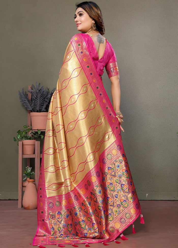 Golden Banarasi Silk Saree With Blouse Piece