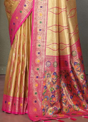 Golden Banarasi Silk Saree With Blouse Piece