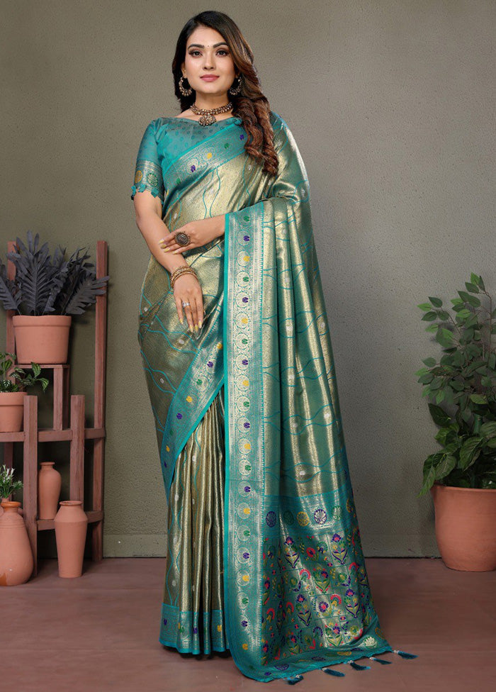 Sea Green Banarasi Silk Saree With Blouse Piece