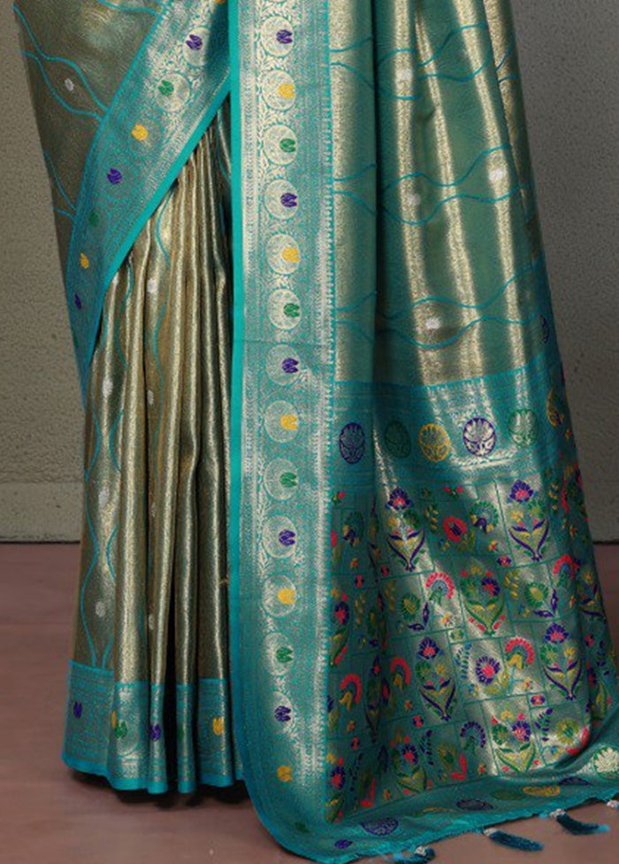 Sea Green Banarasi Silk Saree With Blouse Piece