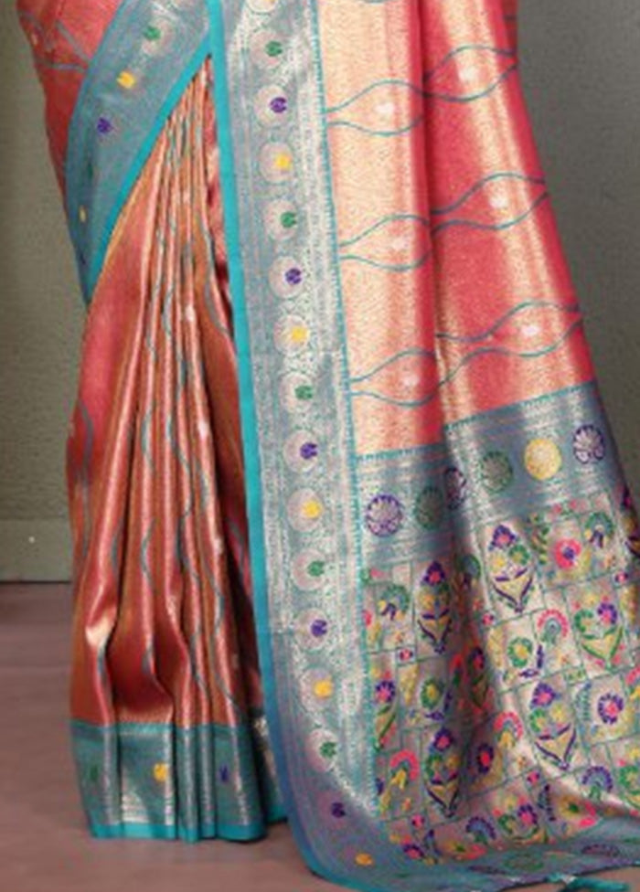 Pink Banarasi Silk Saree With Blouse Piece