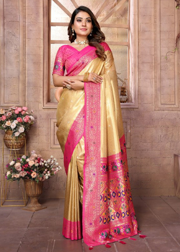 Golden Banarasi Silk Saree With Blouse Piece