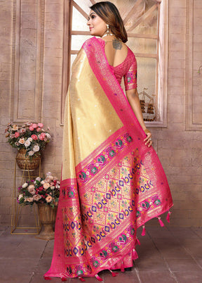 Golden Banarasi Silk Saree With Blouse Piece