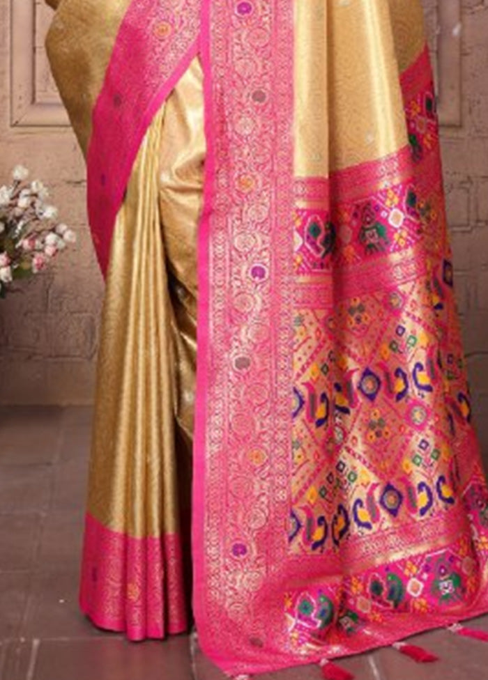 Golden Banarasi Silk Saree With Blouse Piece