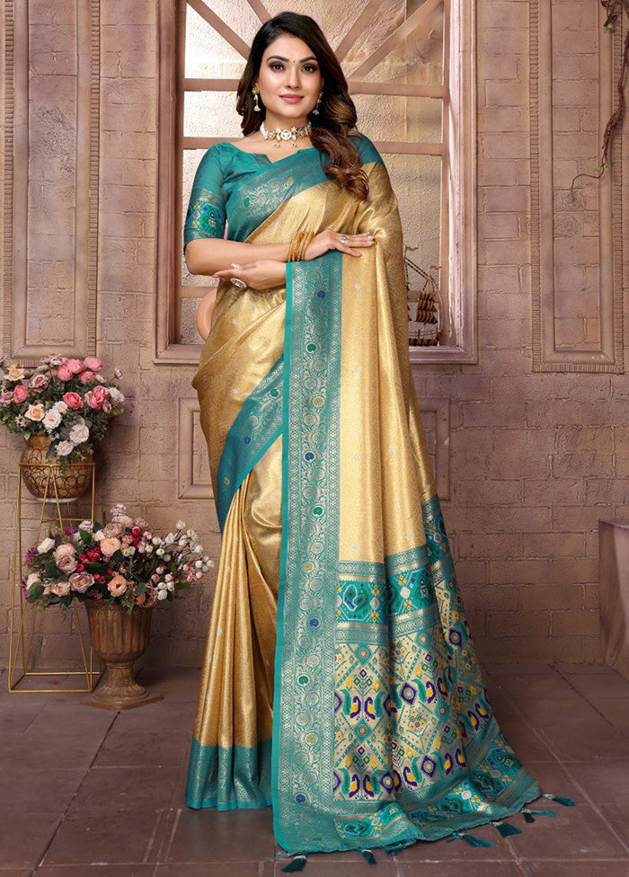 Golden Banarasi Silk Saree With Blouse Piece