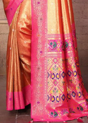 Orange Banarasi Silk Saree With Blouse Piece