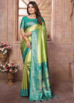 Pista Green Banarasi Silk Saree With Blouse Piece