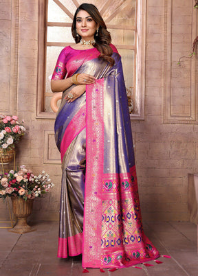 Purple Banarasi Silk Saree With Blouse Piece