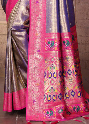 Purple Banarasi Silk Saree With Blouse Piece