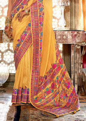 Light Yellow Spun Silk Saree With Blouse Piece