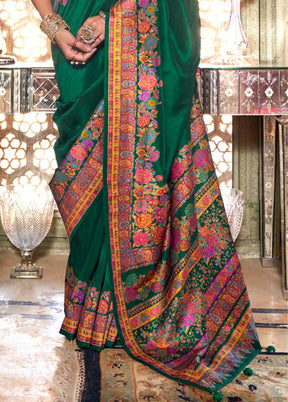 Dark Green Spun Silk Saree With Blouse Piece