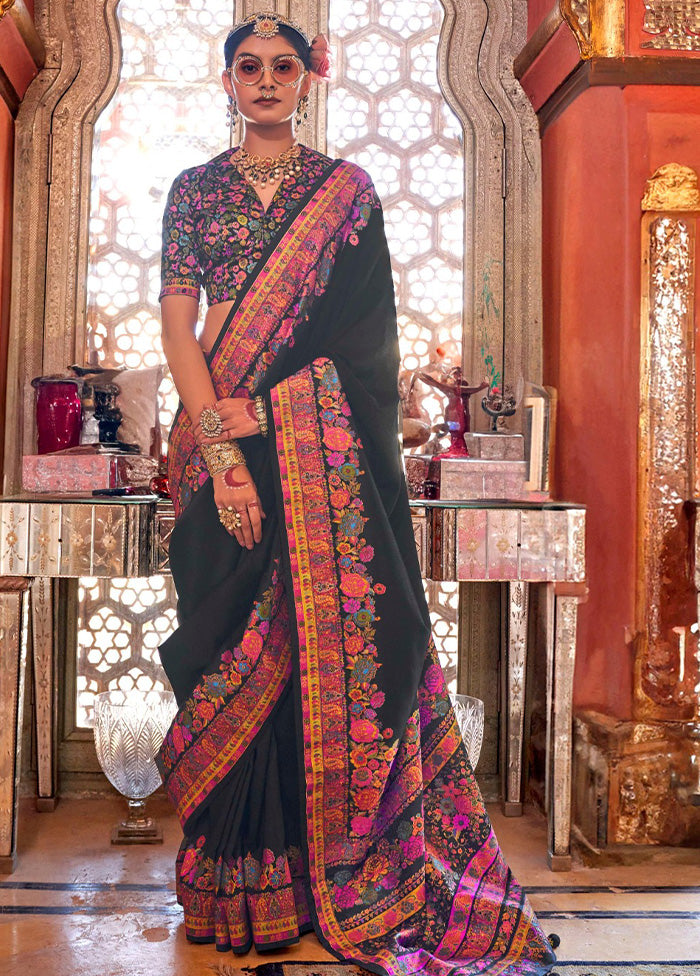 Black Spun Silk Saree With Blouse Piece