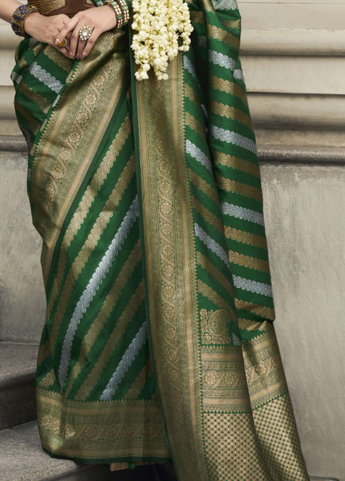 Dark Green Banarasi Silk Saree With Blouse Piece