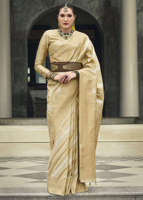 Cream Banarasi Silk Saree With Blouse Piece