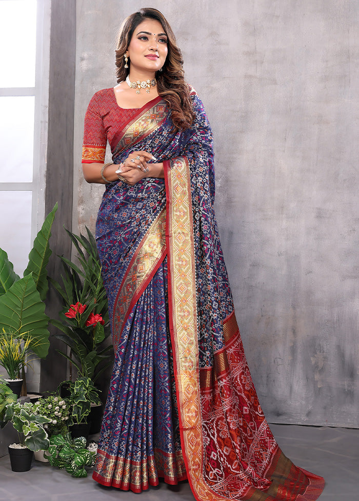 Multicolor Spun Silk Saree With Blouse Piece