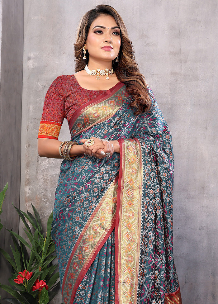 Multicolor Spun Silk Saree With Blouse Piece