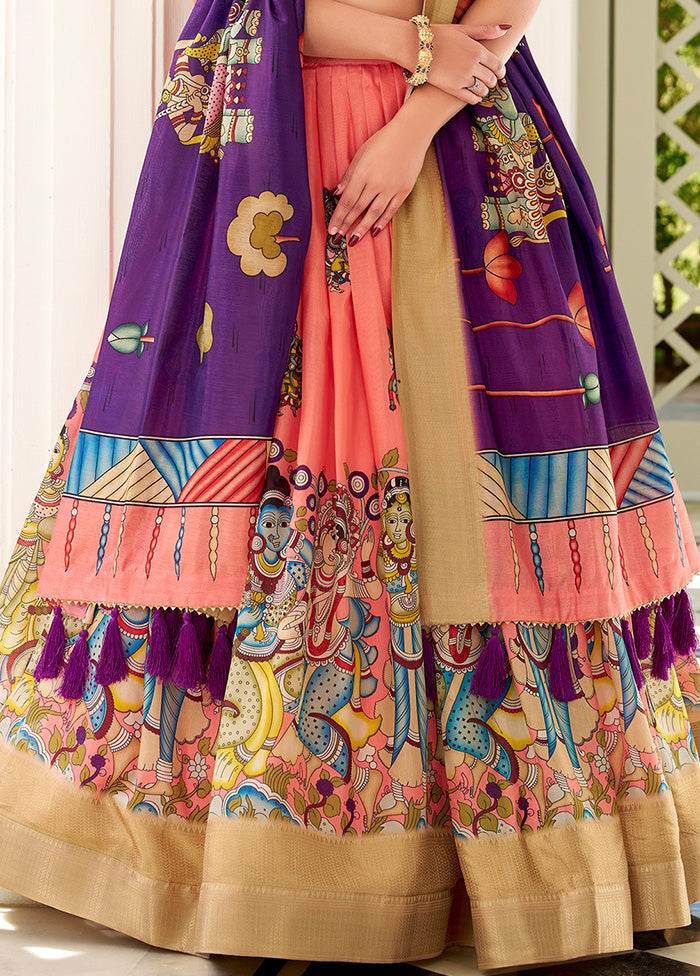 3 Pc Multicolor Silk Semi Stitched Lehenga Set