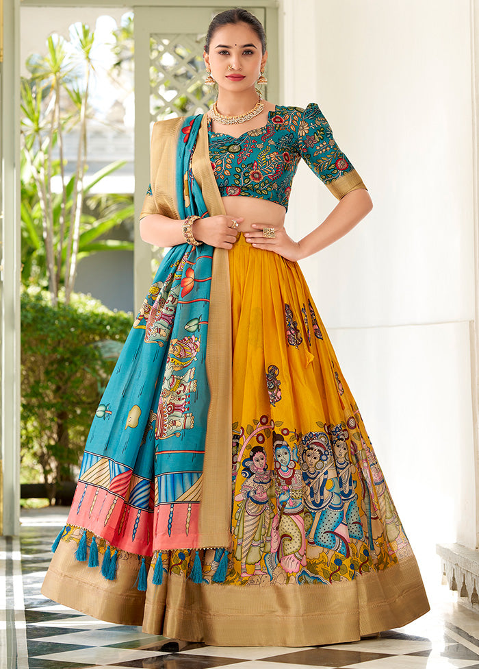 3 Pc Multicolor Silk Semi Stitched Lehenga Set