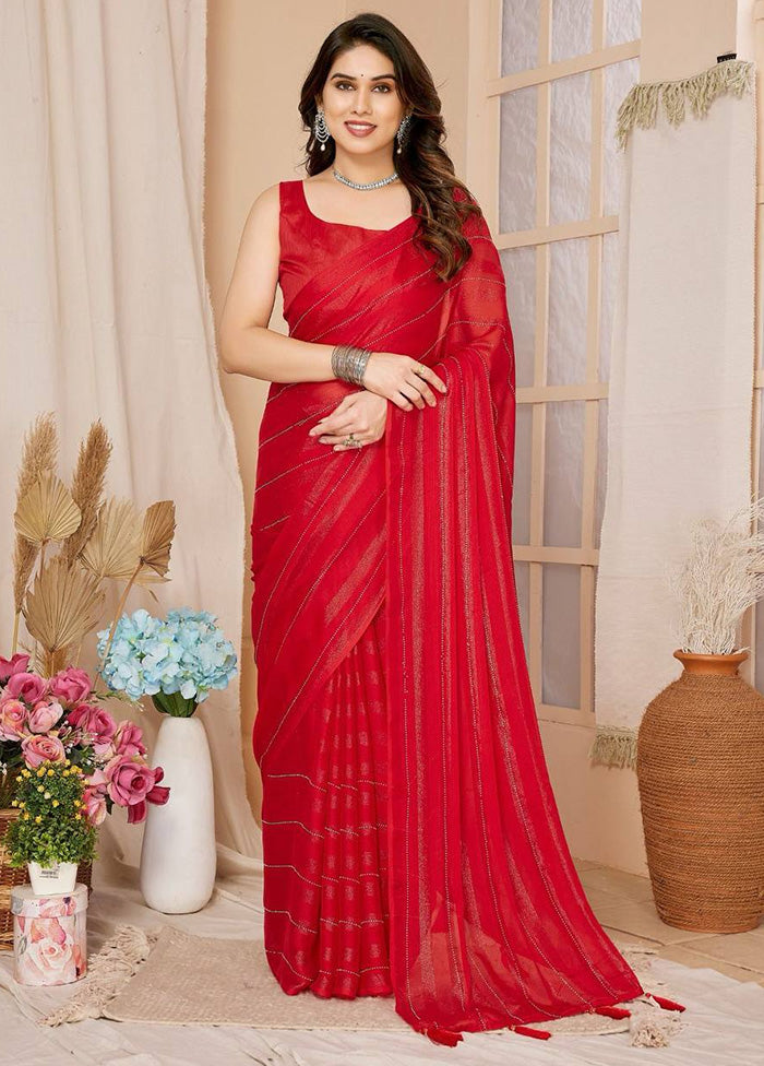 Red Spun Silk Saree With Blouse Piece