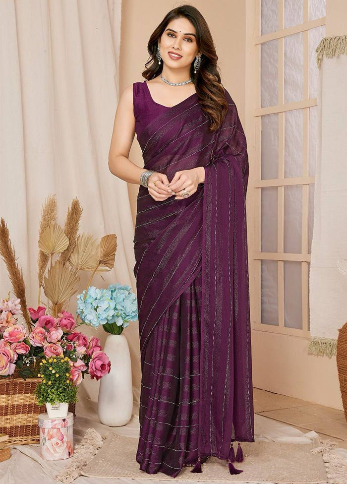 Wine Spun Silk Saree With Blouse Piece