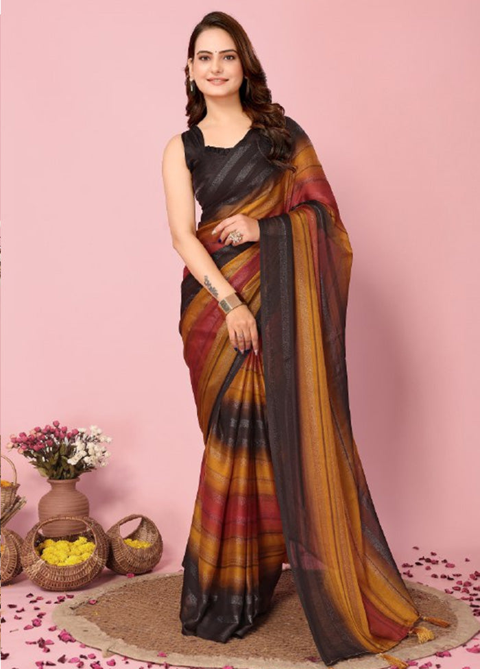 Multicolor Spun Silk Saree With Blouse Piece