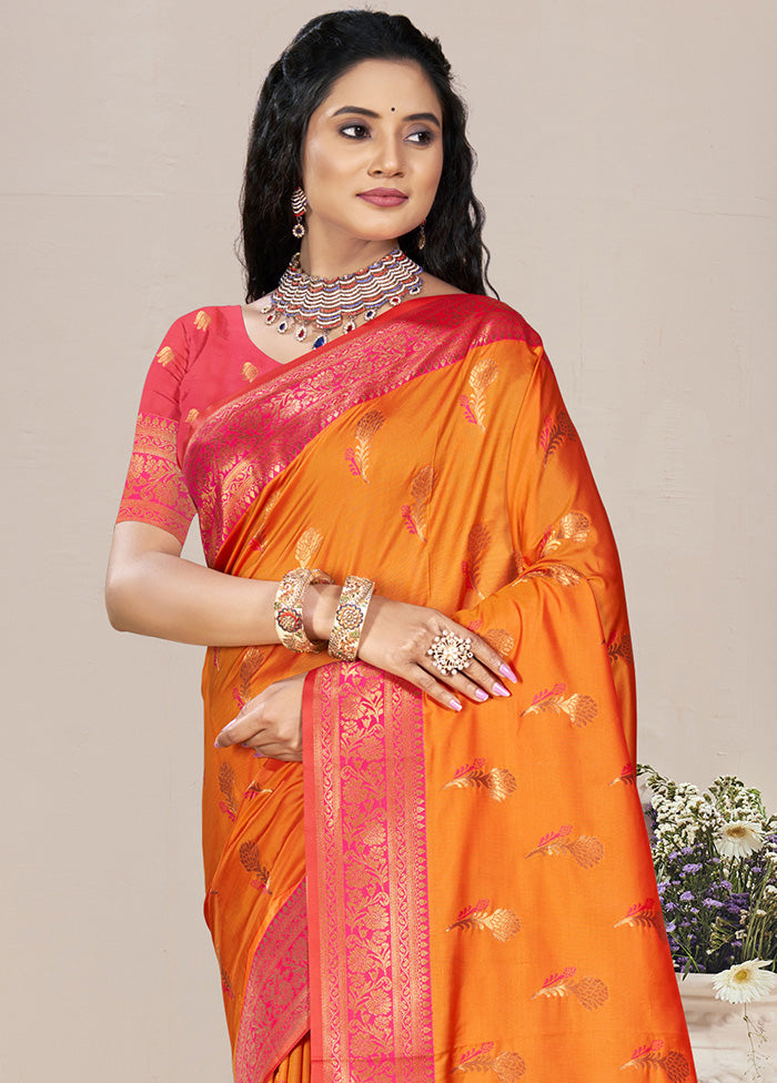 Orange Spun Silk Saree With Blouse Piece