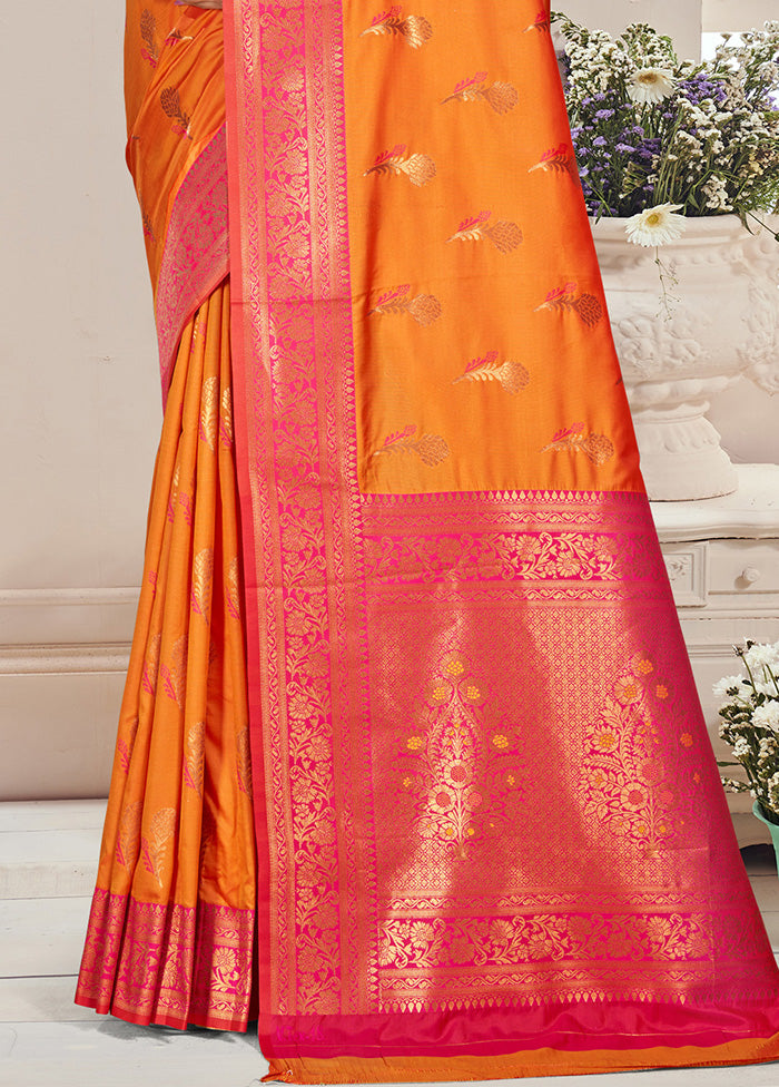 Orange Spun Silk Saree With Blouse Piece