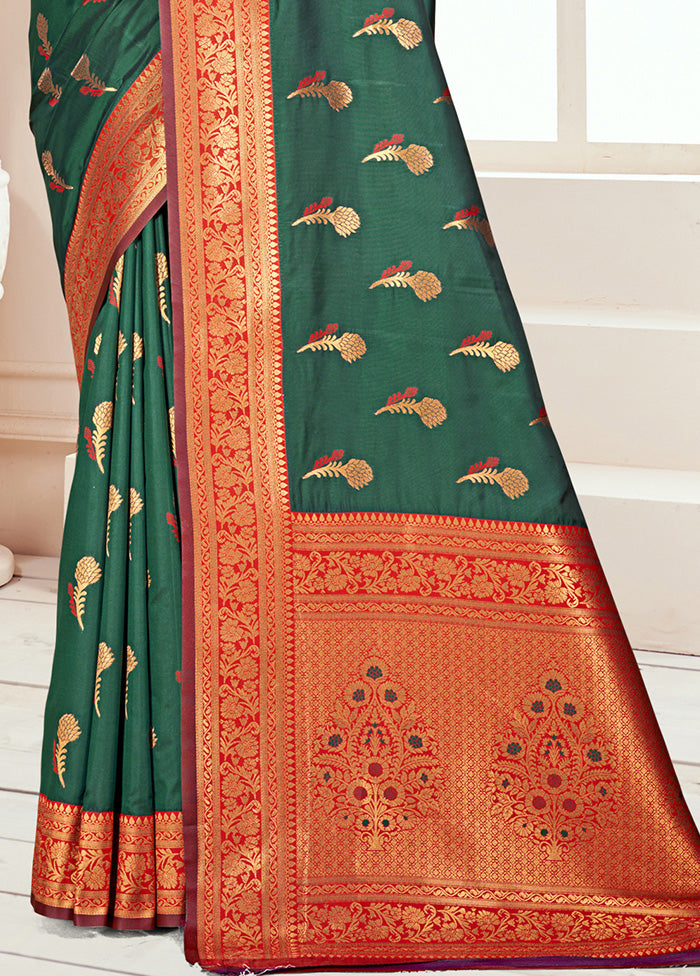 Green Spun Silk Saree With Blouse Piece