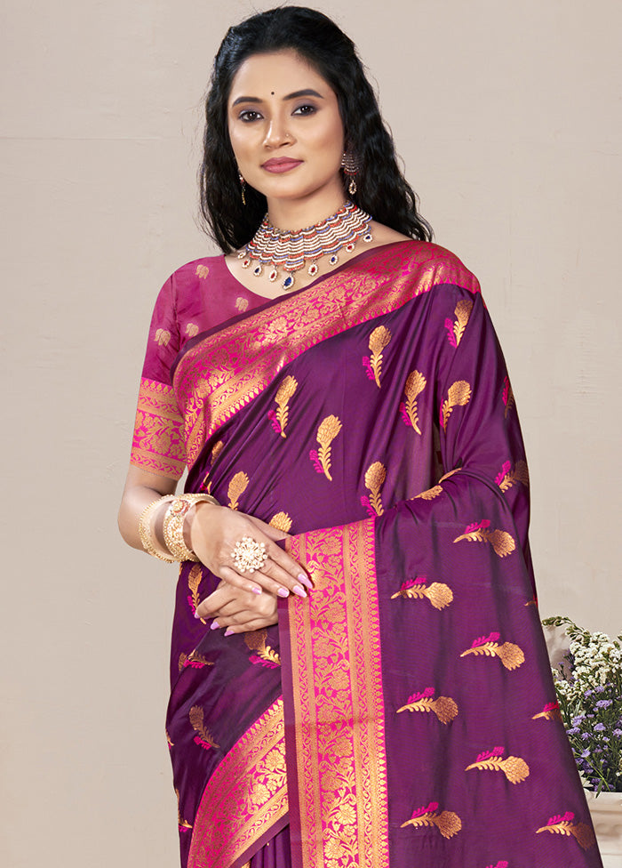 Wine Spun Silk Saree With Blouse Piece