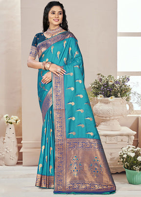 Firoza Spun Silk Saree With Blouse Piece