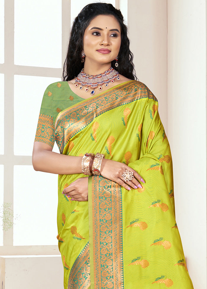 Lemon Spun Silk Saree With Blouse Piece