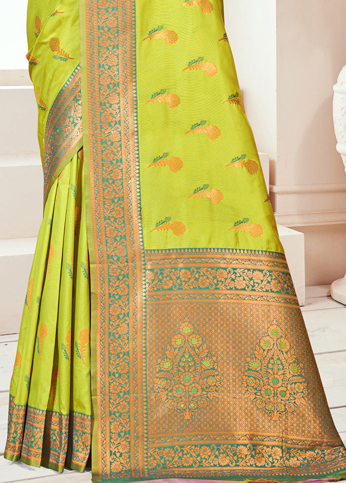 Lemon Spun Silk Saree With Blouse Piece