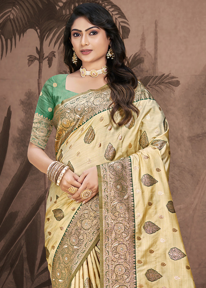 Cream Spun Silk Saree With Blouse Piece